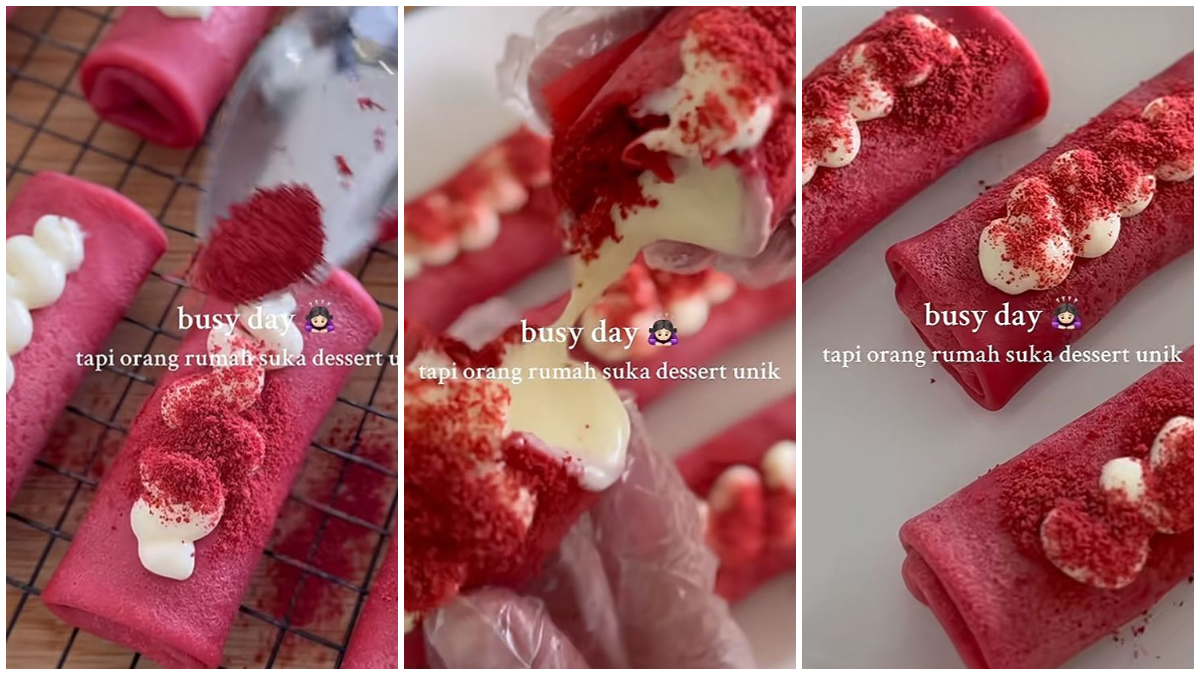 Visual dan proses pembuatan Risoles Red Velvet Cream Cheese.