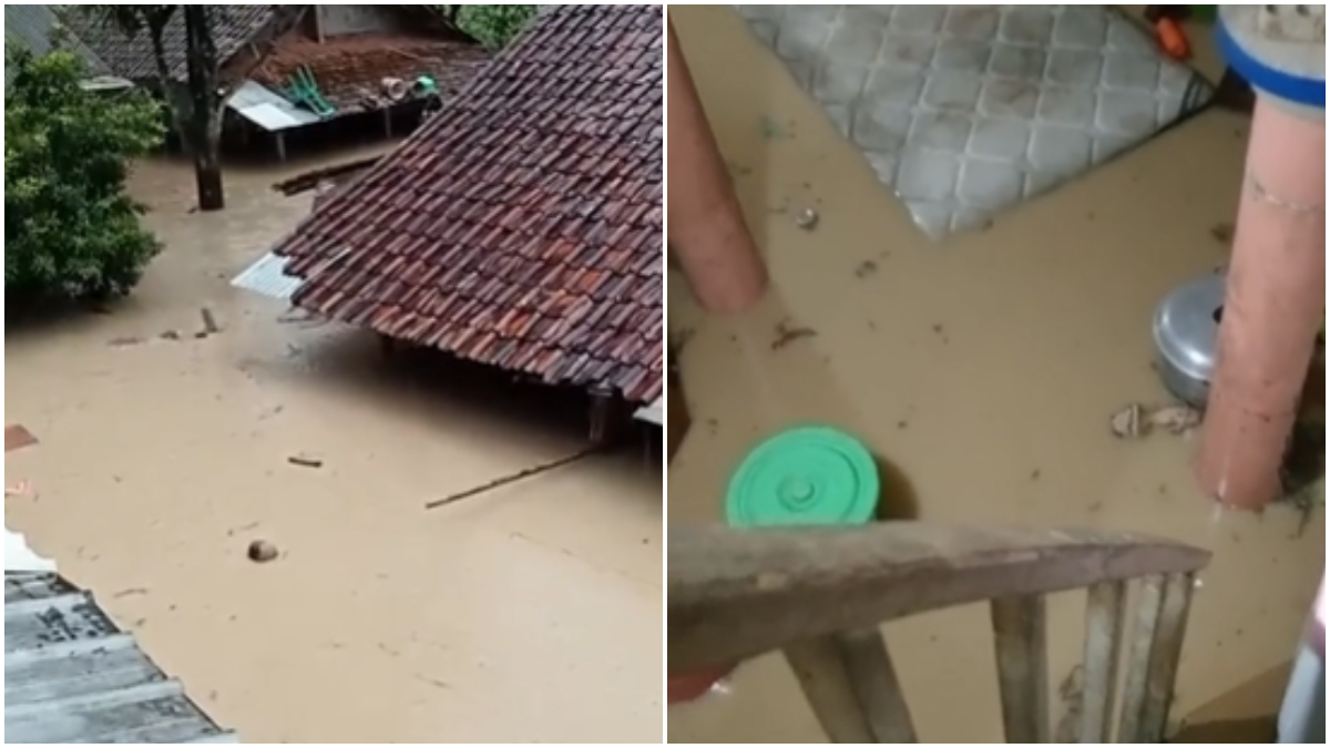Banjir saat merendam rumah warga Desa Cijayanti, Kecamatan Babakan Madang, Kabupaten Bogor.