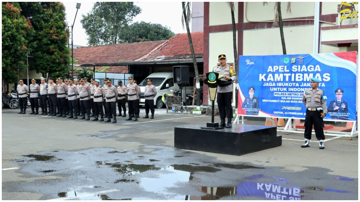 Suasana apel yang digelar Polres Kota Depok bersama para ormas Sabtu 14 Februari 2026.