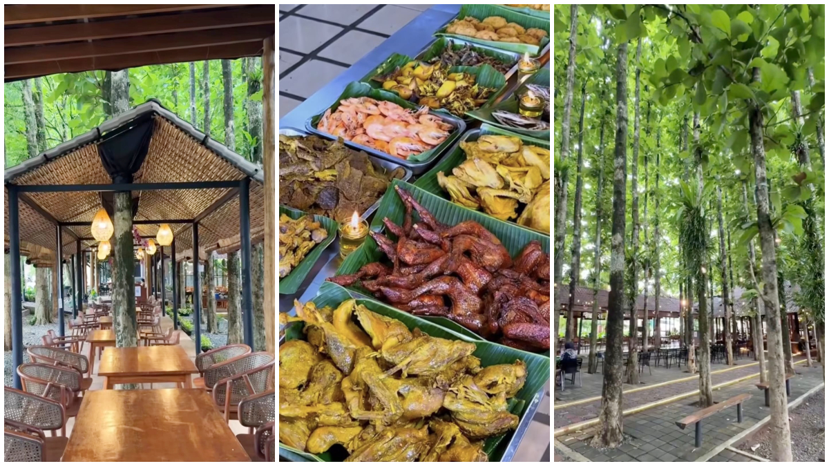 Suasana kebun jati serta menu di Tectona Resto Bogor.