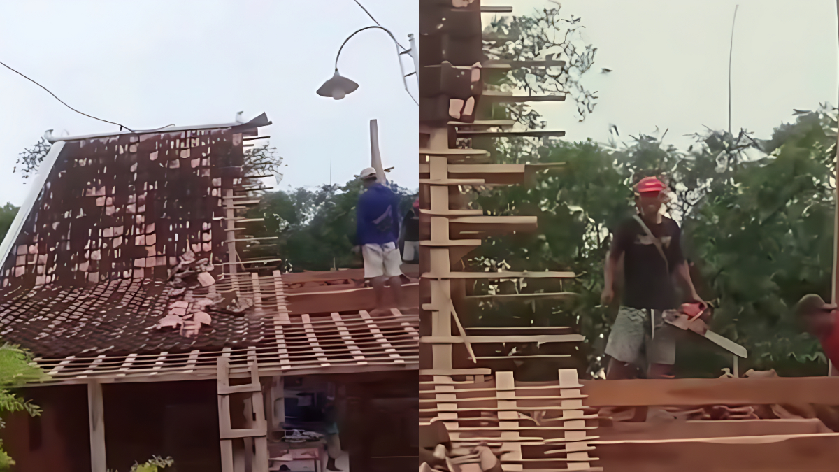 VIRAL : Seorang suami&nbsp;di Desa Mlowokarangtalun, Kecamatan Pulokulon, Kabupaten Grobogan membelah rumahnya karena konflik rumah tangga.