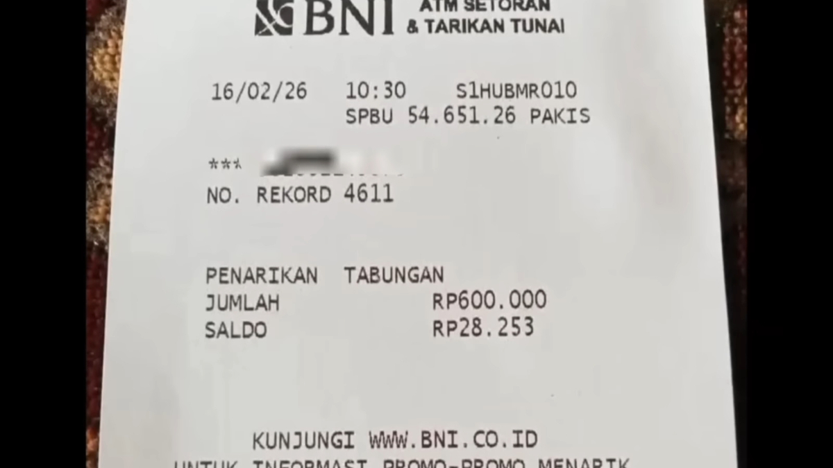 Bukti penarikan bansos di bank BNI