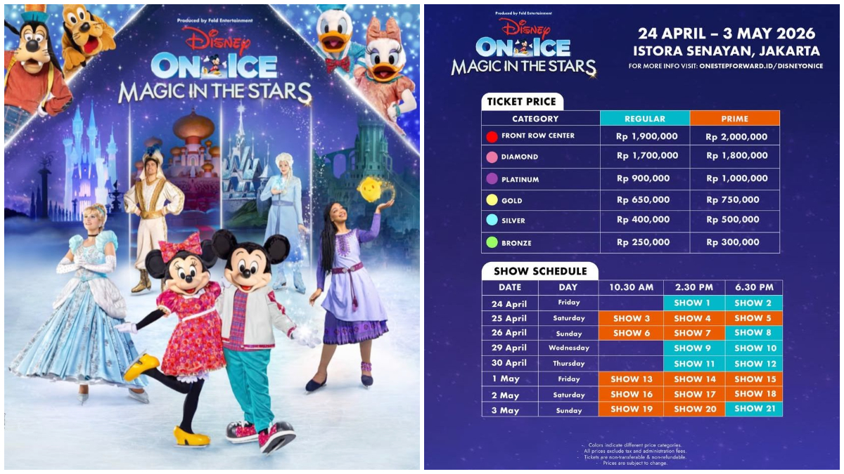 Unggahan resmi poster pertunjukan serta harga tiket Disney On Ice.