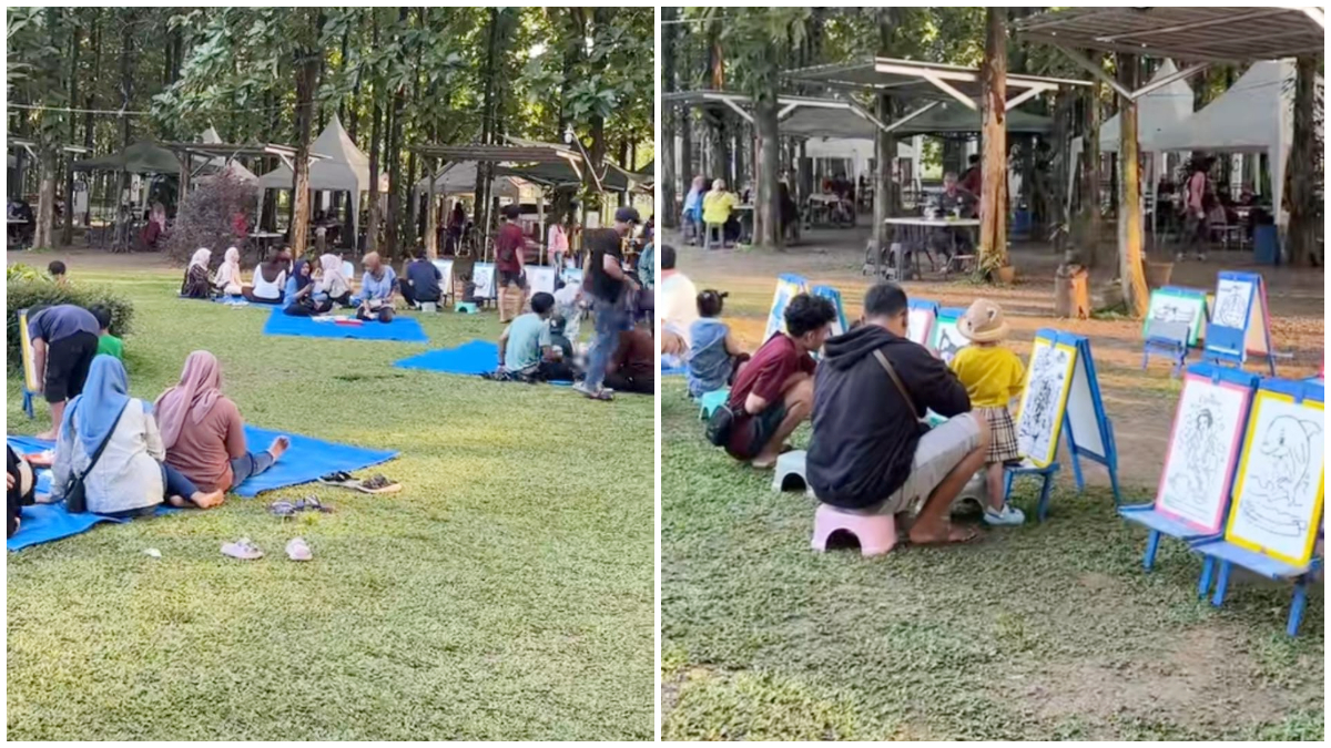 Suasana pengunjung menikmati waktu ngabuburit di kawasan Jatiraras Sawarga Cibinong Bogor.