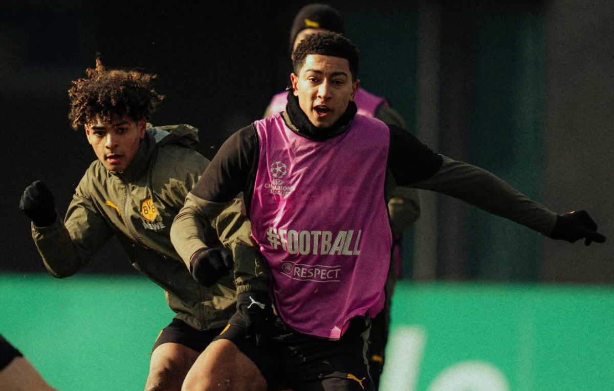 Para pemain Borussia Dortmund sedang berlatih&nbsp;sebelum lawan&nbsp;Atalanta BC.