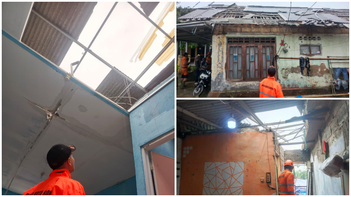 Kondisi atap rumah warga di Bogor Utara Kota Bogor yang rusak diterjang angin kencang.
