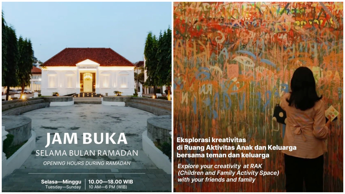 Unggahan resmi perubahan jadwal Galeri Nasional Indonesia di bulan Ramadhan dan suasana pameran tetap dan RAK. 
