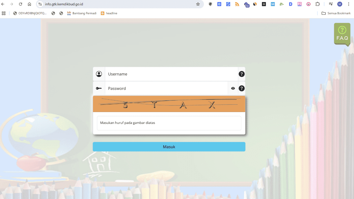 Tampilan Info GTK untuk guru.