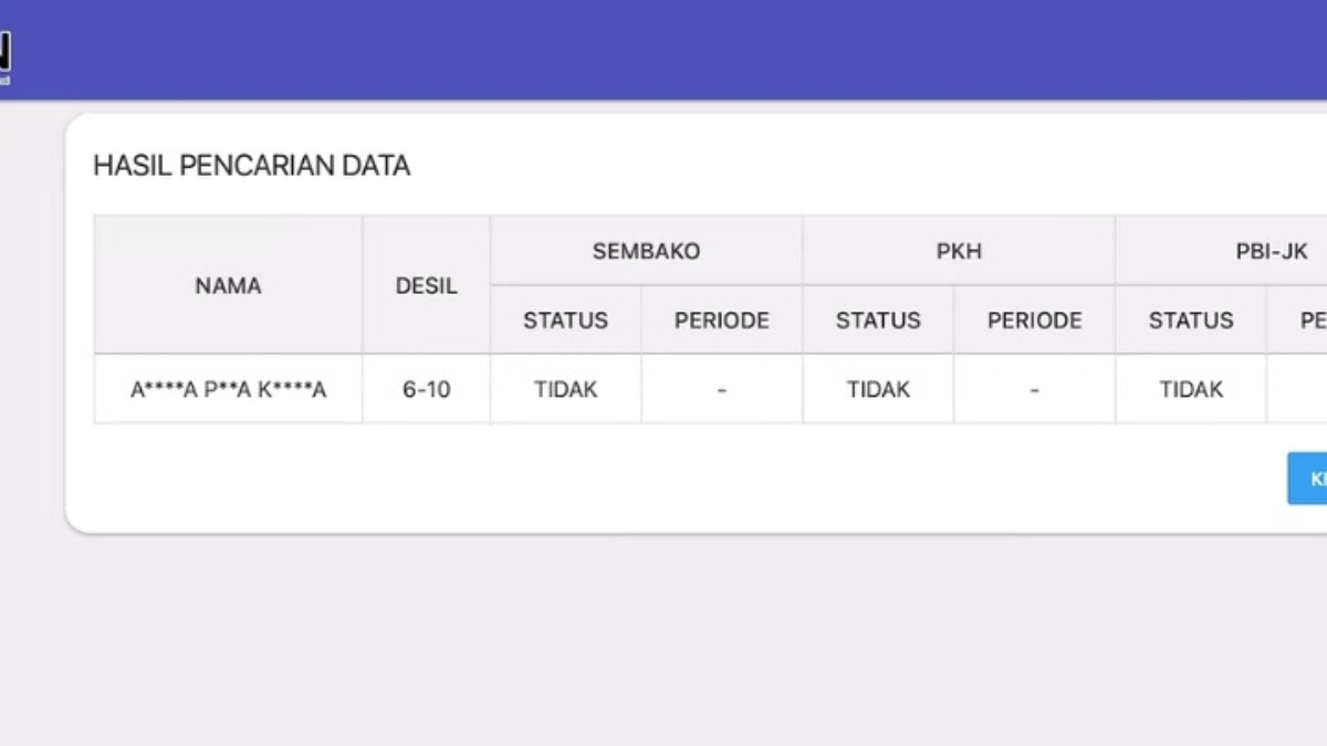 Ilustrasi tampilan data penerima bansos di situs resmi cekbansos.kemensos.go.id