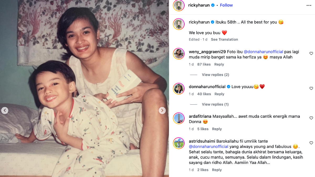 Unggahan Ricky Harun di Instagram, saat Donna Harun ulang tahun.