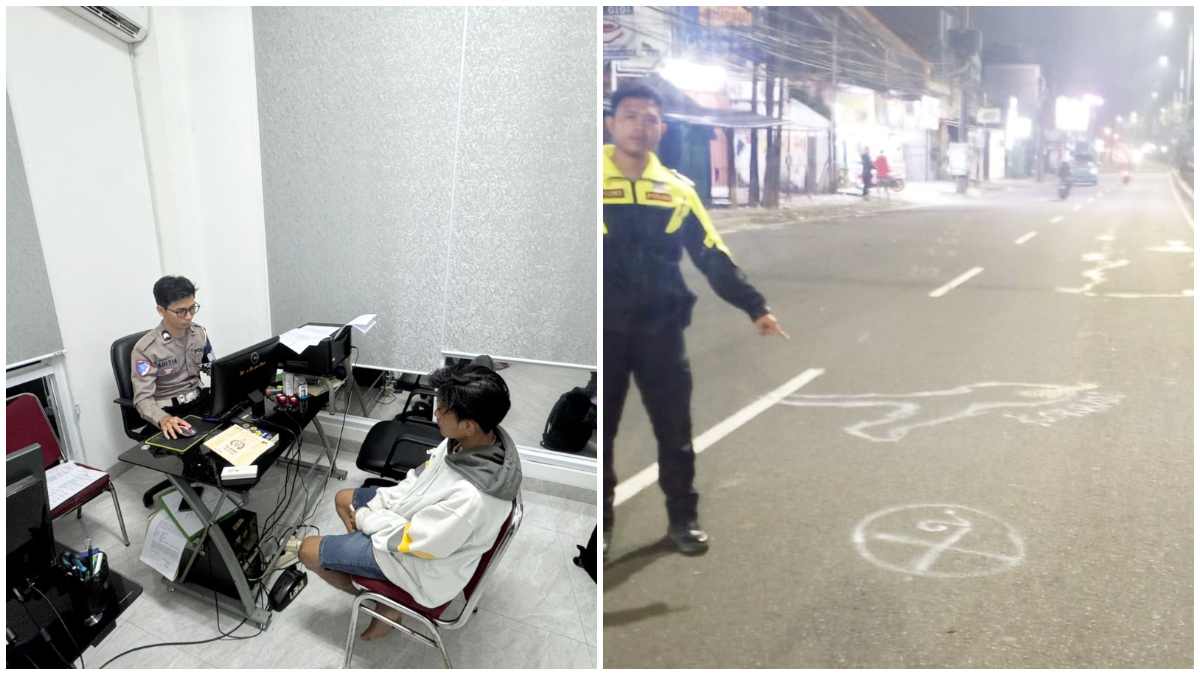 AF pelaku lawan arah yang mengakibatkan pemotor meninggal dunia, saat menjalani pemeriksaan oleh petugas. 