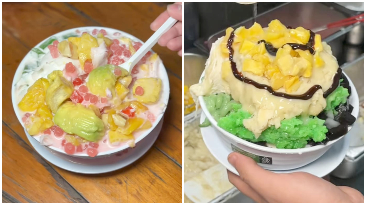 Sajian es dawet durian dengan topping melimpah. 