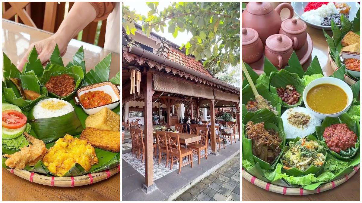 Suasana dan hidangan menu di Resto Lesung Mas Bogor. 