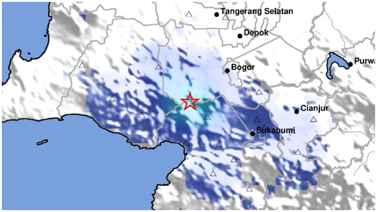 Pusat gempa bumi di Kabupaten Sukabumi, Selasa 24 Februari 2026