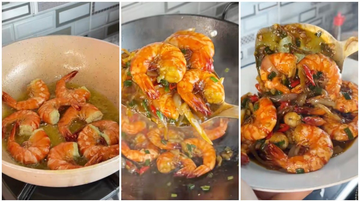 Udang saus mentega siap disajikan buat berbuka puasa.