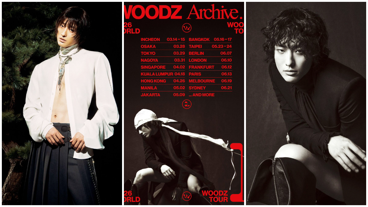 Poster tur dunia 2026 WOODZ WORLD TOUR dan konsep foto resminya.