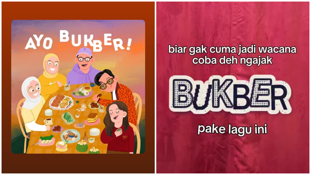 Ilustrasi lyric video lagu AYO BUKBER! yang menampilkan suasana makan bersama. 