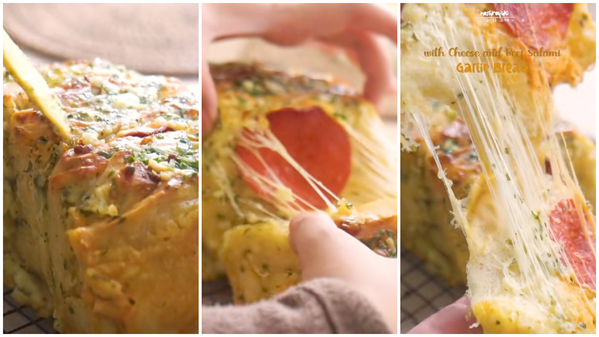 Garlic Bread isi mozzarella dan beef slice, alternatif takjil hangat selain gorengan saat Ramadhan. 