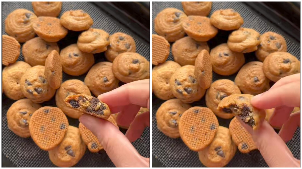 Tampilan mini cookies cokelat dengan isian chocolate chips. 