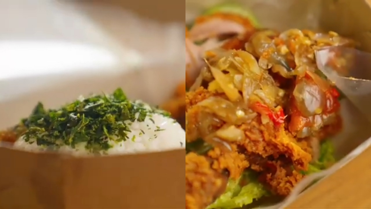 Nasi Ayam Geprek khas Golden Lamian yang dicicipi oleh YouTuber Mamank Kuliner