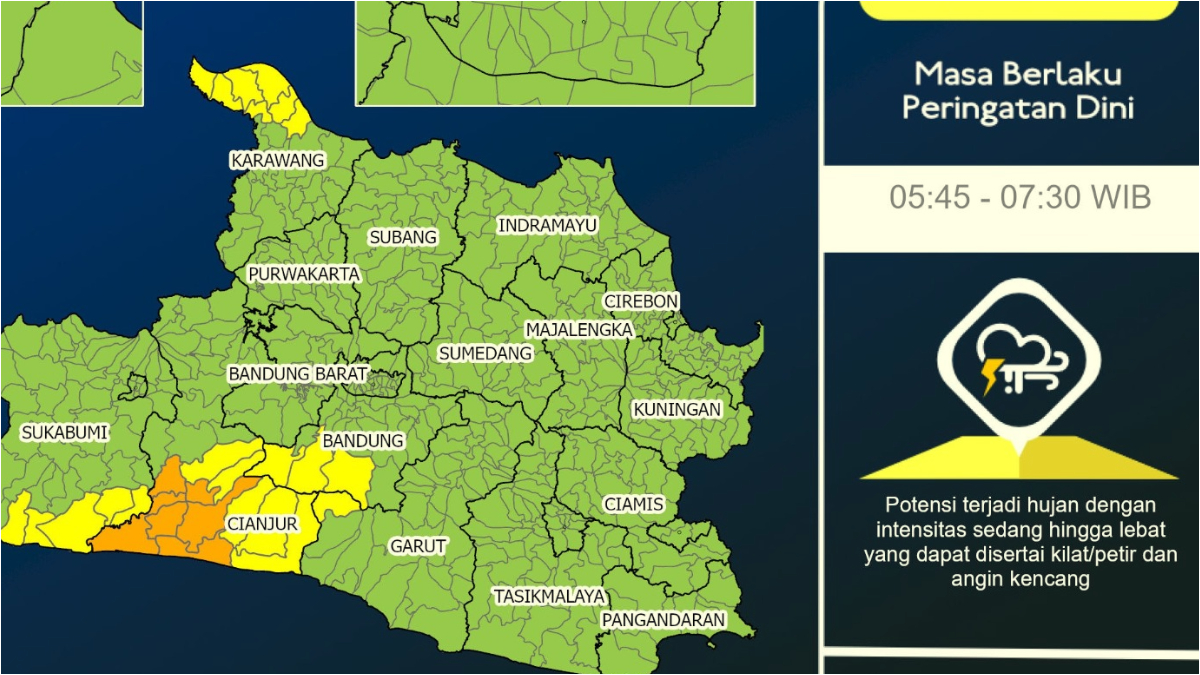 Prakiraan cuaca Jawa Barat, termasuk Bogor pada Sabtu 7 Maret 2026.
