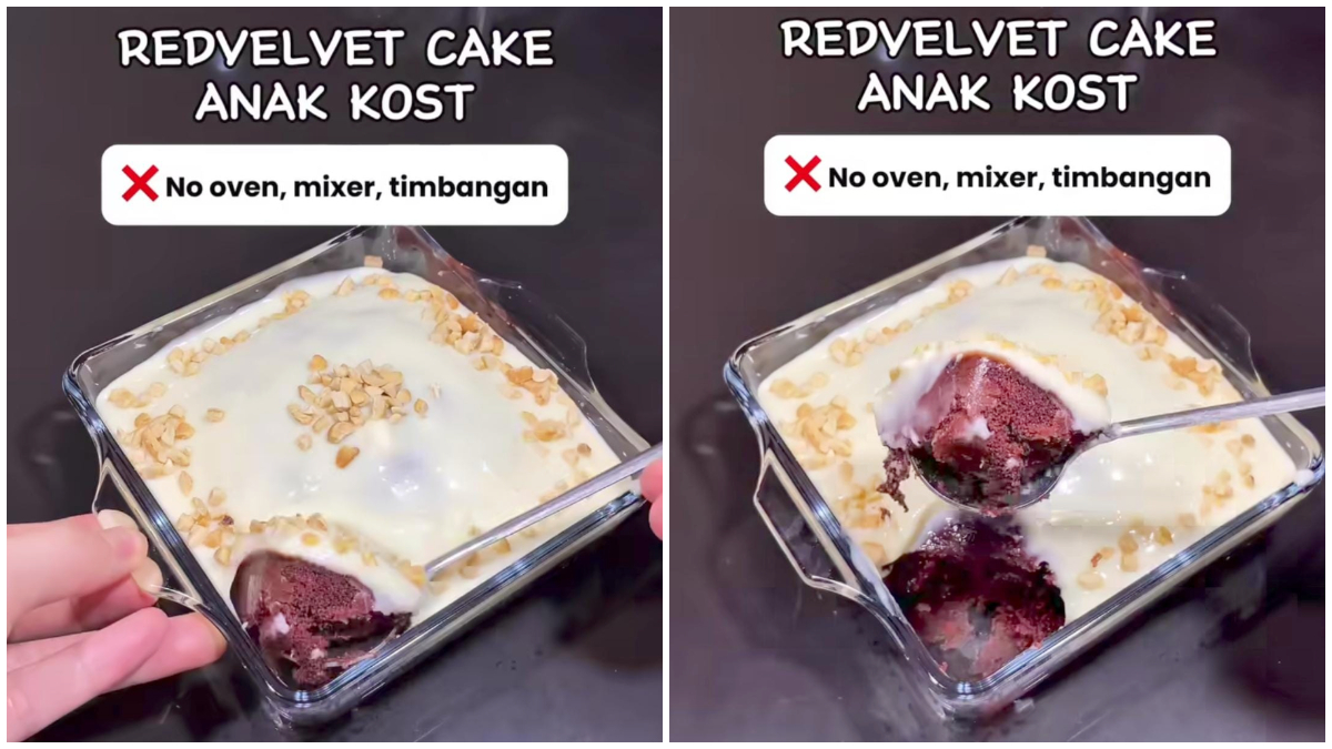 Red velvet kukus porsi kecil dengan topping keju lembut. 