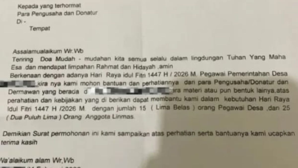 Tangkapan layar surat permohonan THR Pemdes Jampang, Kemang, Kabupaten Bogor ke pengusaha dan donatur.