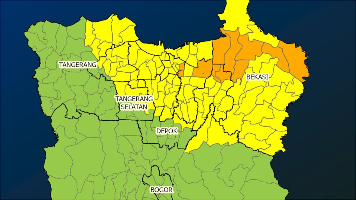 Hujan mengguyur kawasan Jabodetabek, Senin 9 Maret 2026.