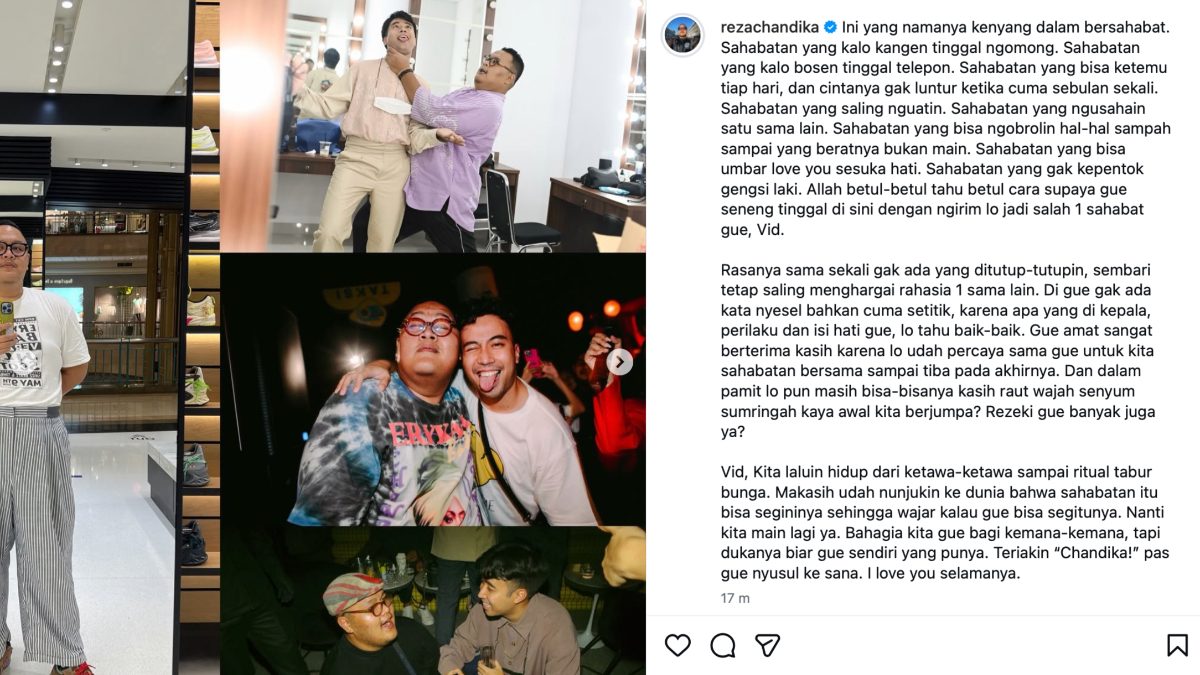 Unggahan Instagram Reza Chandika mengenang Vidi Aldiano.