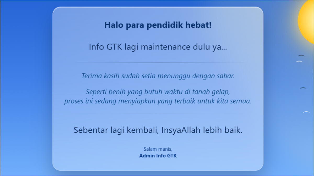 Tampilan Info GTK saat maintenance