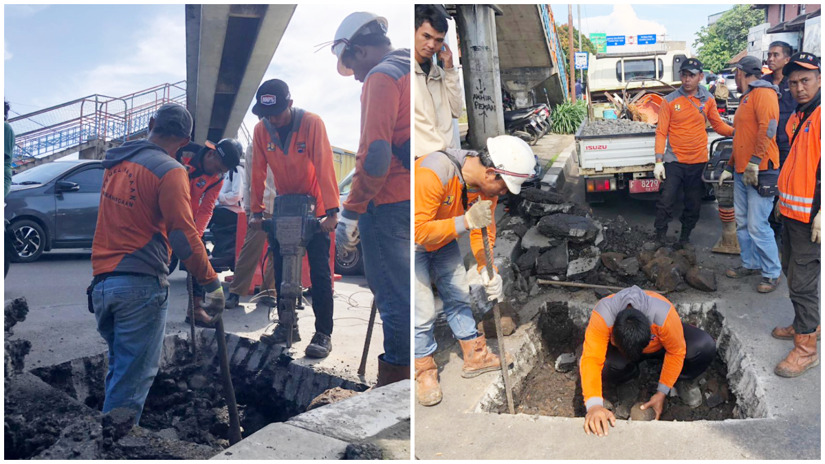 Penanganan lubang menganga di bawah JPO Paledang Kota Bogor