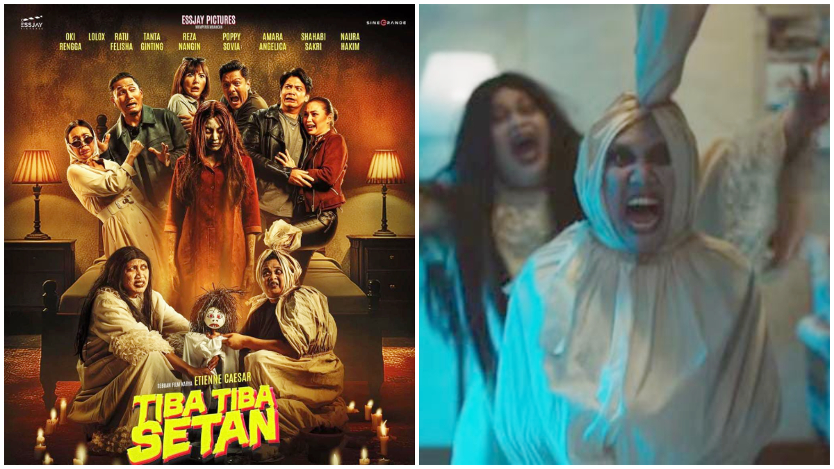 Poster dan cuplikan adegan Film Tiba-Tiba Setan. 