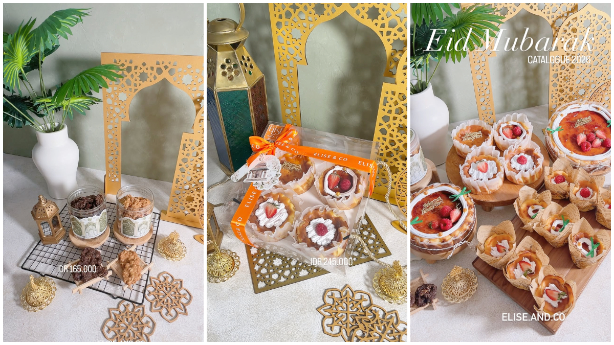 Dessert serta packaging hampers Lebaran dari Elise and Co. 