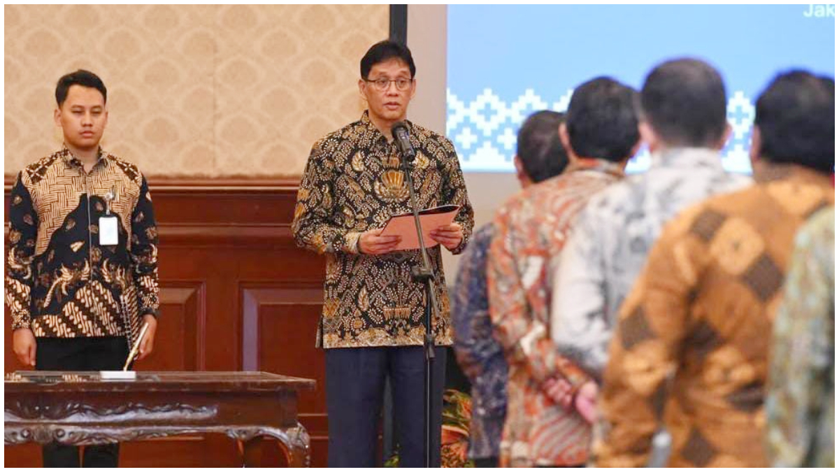 Suasana Menteri Keuangan Purbaya saat melantik sejumlah pejabat di lingkungan Kementerian Keuangan.