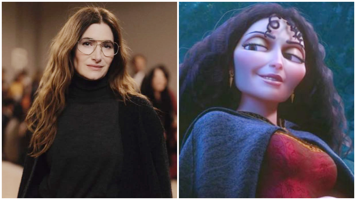 Potret Kathryn Hahn dan Mother Gothel, serta pengumuman Kathryn Hahn sebagai Mother Gothel.