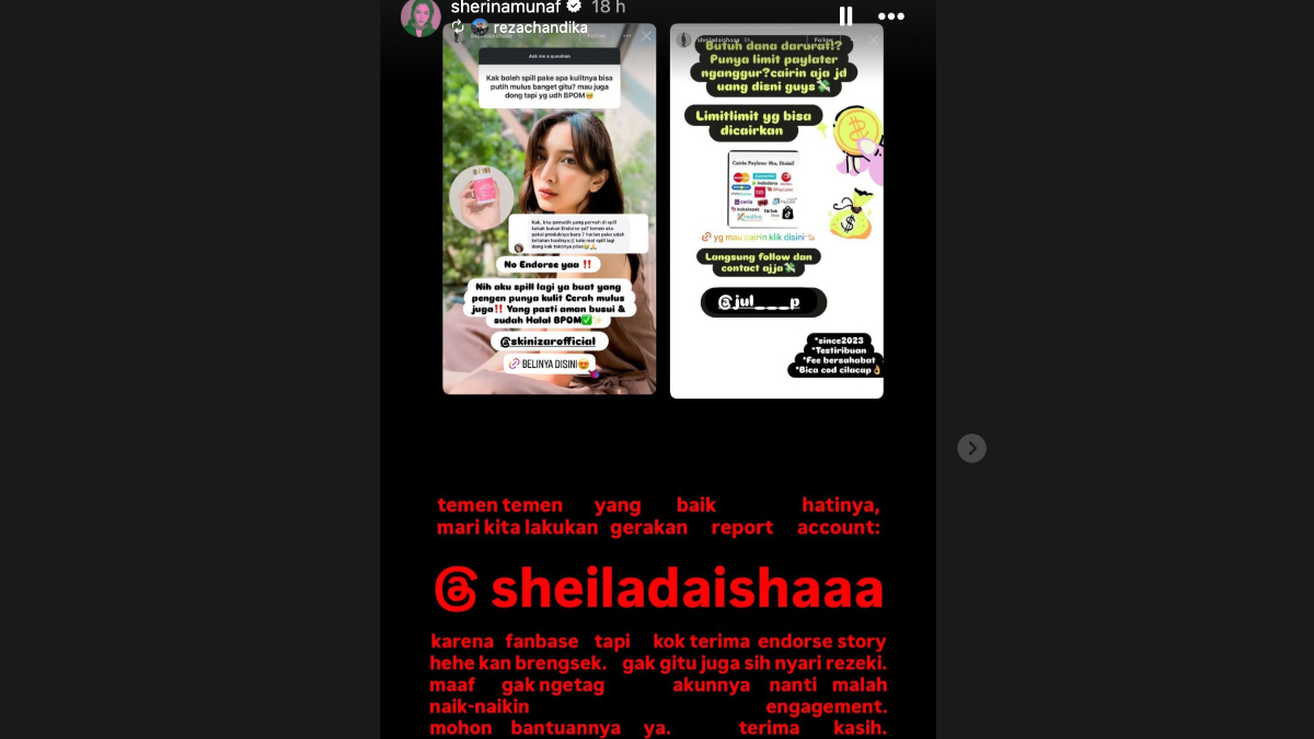Akun mengatasnamakan Sheila Dara Aisha, istri mendiang Vidi Aldiano.