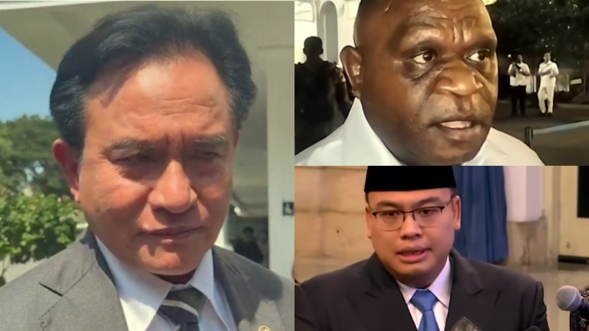 Menko Bidang Hukum, HAM, Imigrasi, dan Pemasyarakatan, Yusril Ihza Mahendra/ Menteri HAM, Natalius Pigai / Kepala Bakom RI, Angga Raka Prabowo.