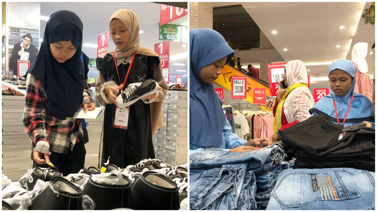 Sejumlah anak yatim saat memilih kebutuhan Lebaran di Mall Bogor Square. 