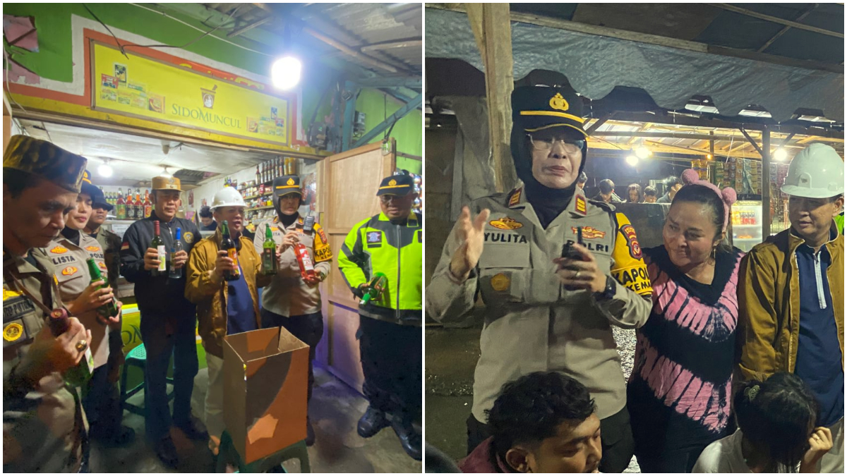 Kapolsek Kemang, AKP Yulita Heriyanti menyita minuman haram dan sosialisasi.