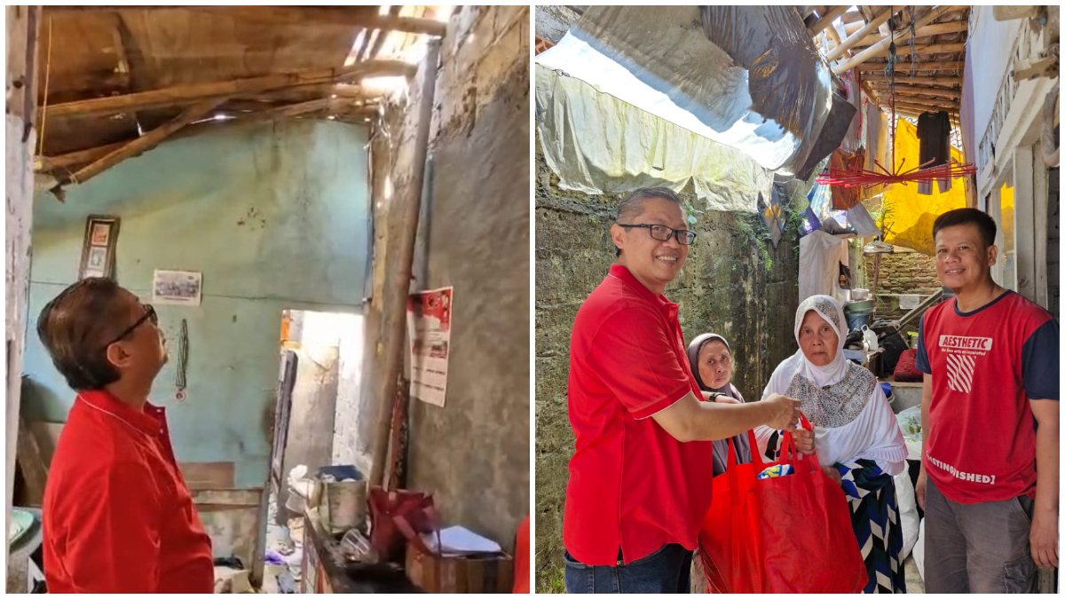 Wakil Ketua DPRD Kota Bogor Dadang Danubrata meninjau rumah roboh di RT 02 RW 18, Kelurahan Empang, Bogor Selatan.