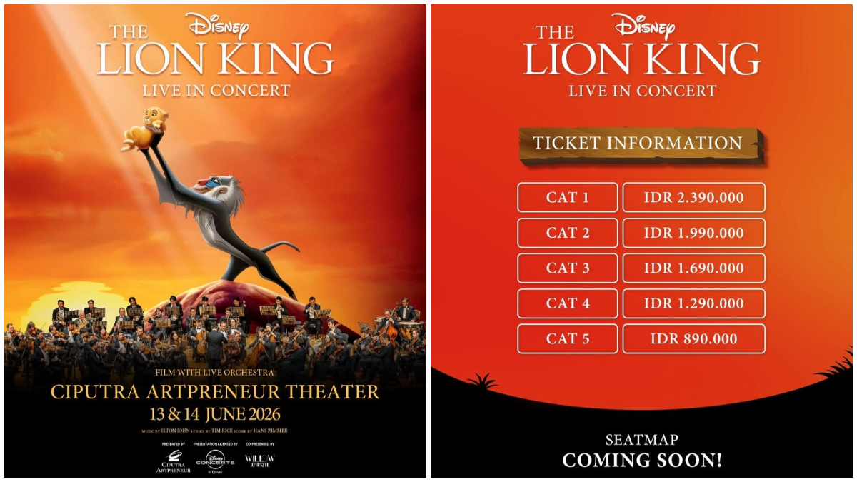 Poster dan unggahan promosi resmi The Lion King Live Concert. 