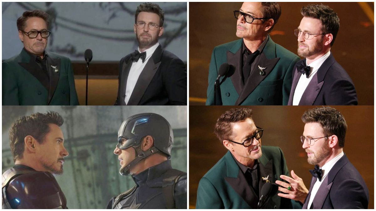 Robert Downey Jr dan Chris Evans tampil bersama di panggung Oscar 2026. 