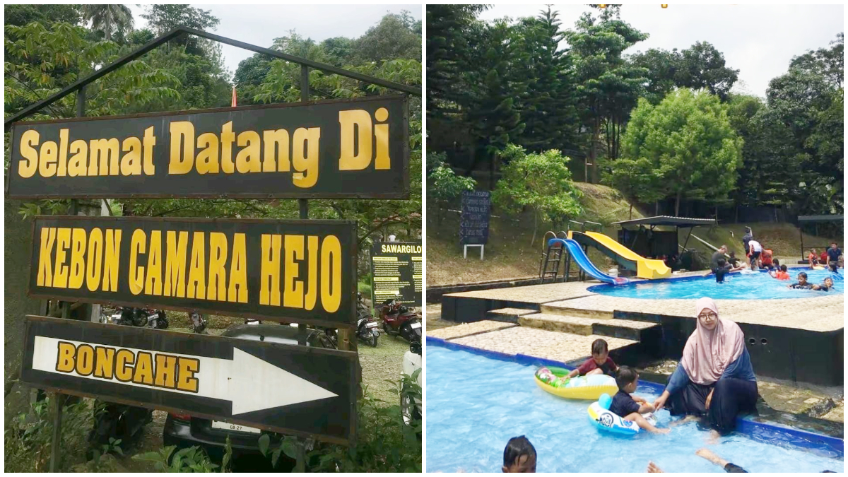 Kawasan wisata Kebon Camara Hejo yang menawarkan kolam renang hingga area camping untuk liburan keluarga. 