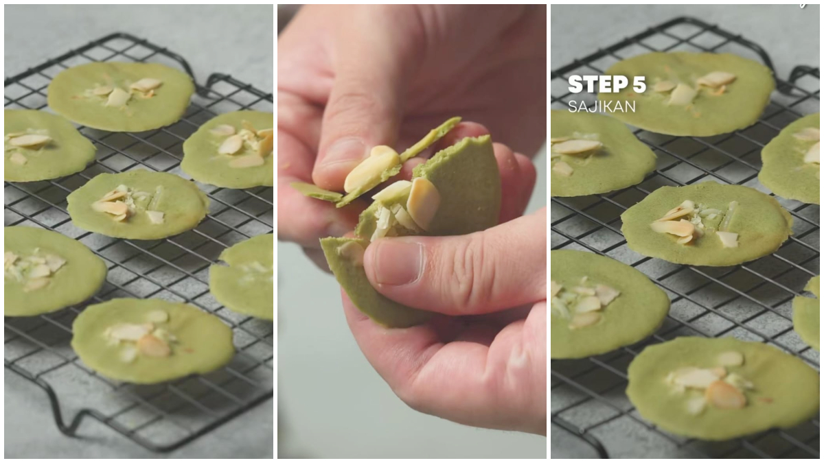 Matcha Almond Crispy, kue kering bertekstur renyah.