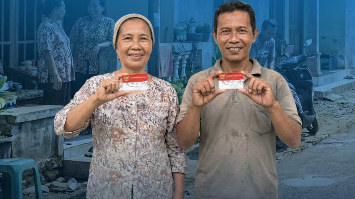 Ilustrasi KPM yang memegang kartu KKS merah putih
