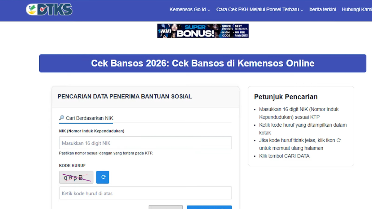Tampilan Website Palsu yang Mirip dengan Website Resmi untuk Cek Bansos