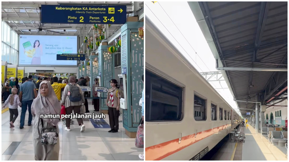 Suasana stasiun kereta api yang menjadi transportasi paling diminati pada arus balik.