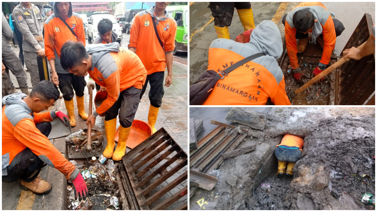 Tim PUPR membersihkan drainase di Pasar Bogor 