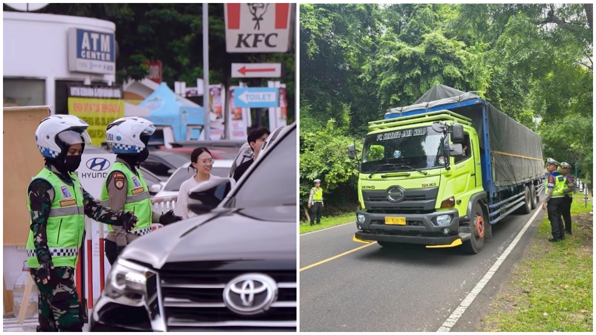 Petugas sedang mengatur lalu lintas. Arus balik Lebaran 2026 diperkirakan beberapa gelombang. 