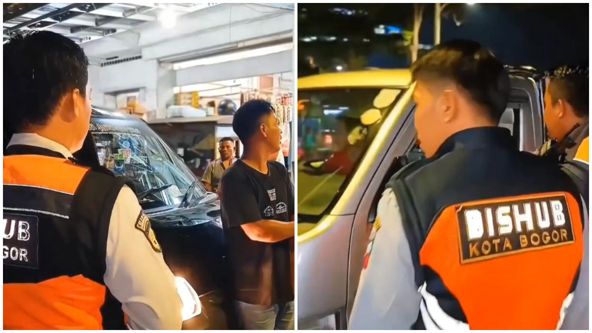Petugas Dishub saat menilang angkutan sayur yang hendak masuk ke kawasan Suryakencana.